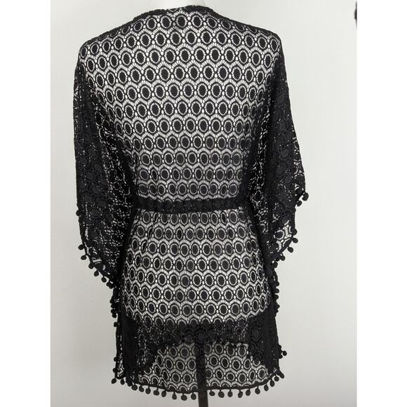 Allthreads Cover up Sz 4-12 Black bobble fringeBust to 40"Lace+ tassels Nylon/sp - Picture 6 of 6